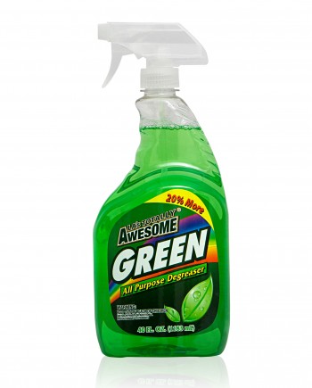 Awesome All-Purpose Cleaner Green Spray bottle of 40oz with a picture of fresh green leaf with water droplets on top.