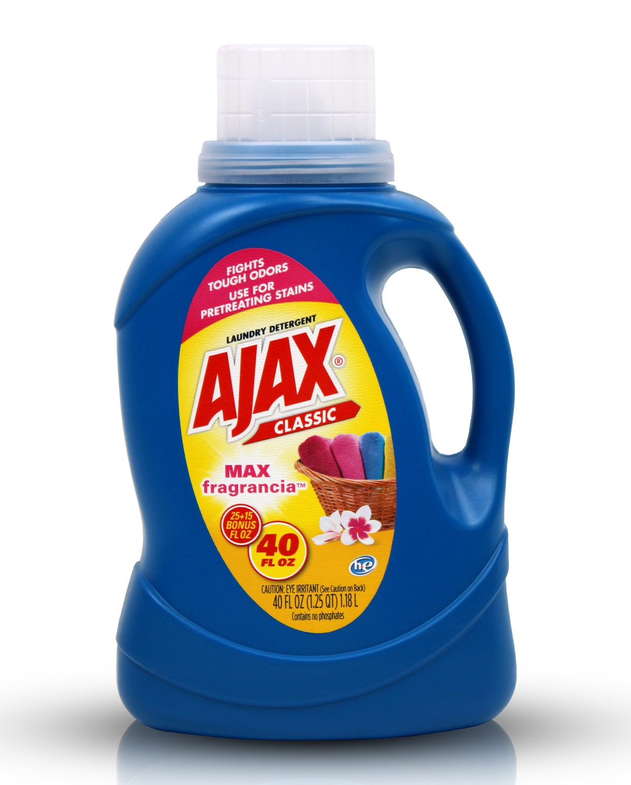40oz bottle of AJAX Classic Liquid Laundry Detergent with a clear label.