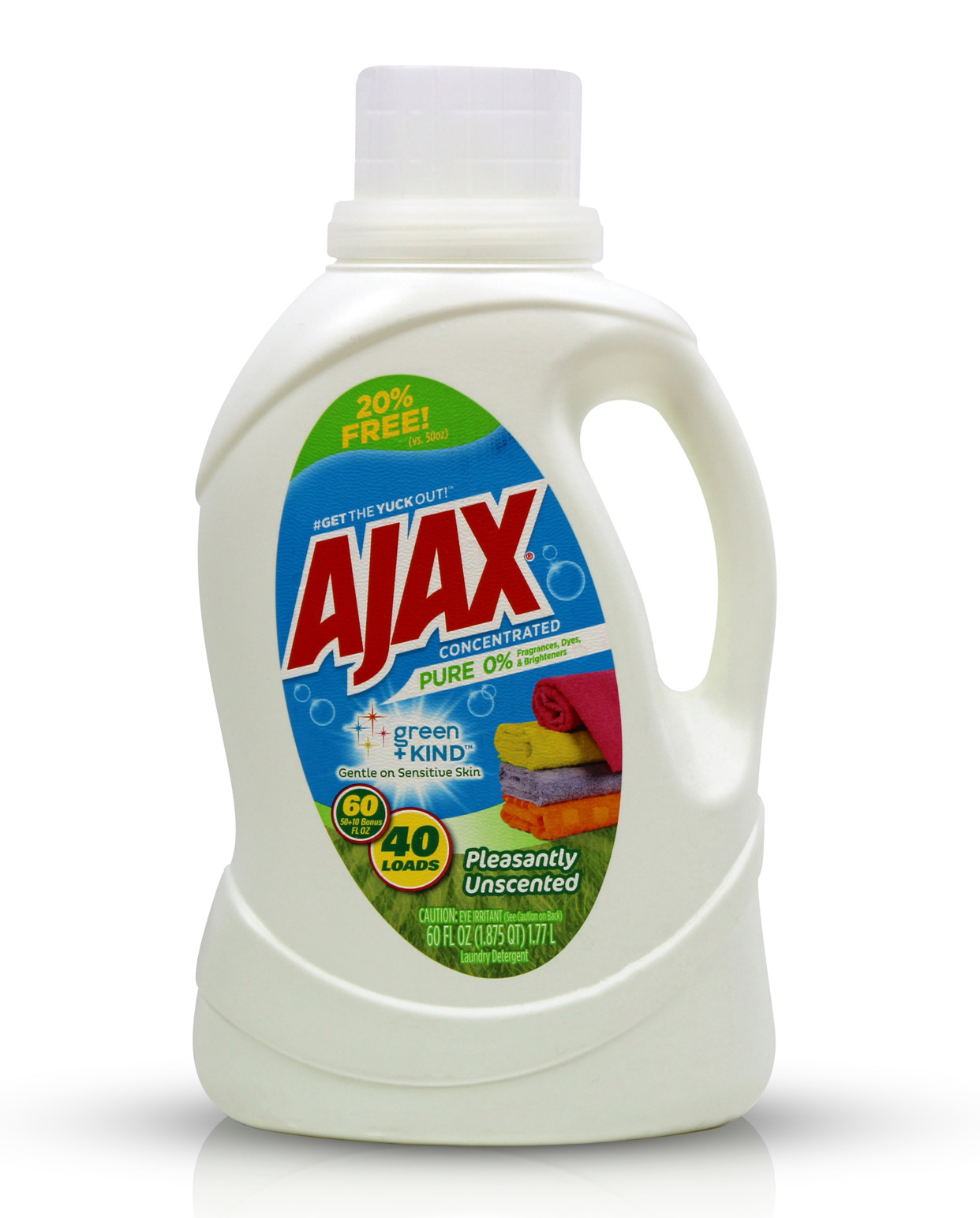 60oz bottle of AJAX Concentrated laundry detergent with a clear label.