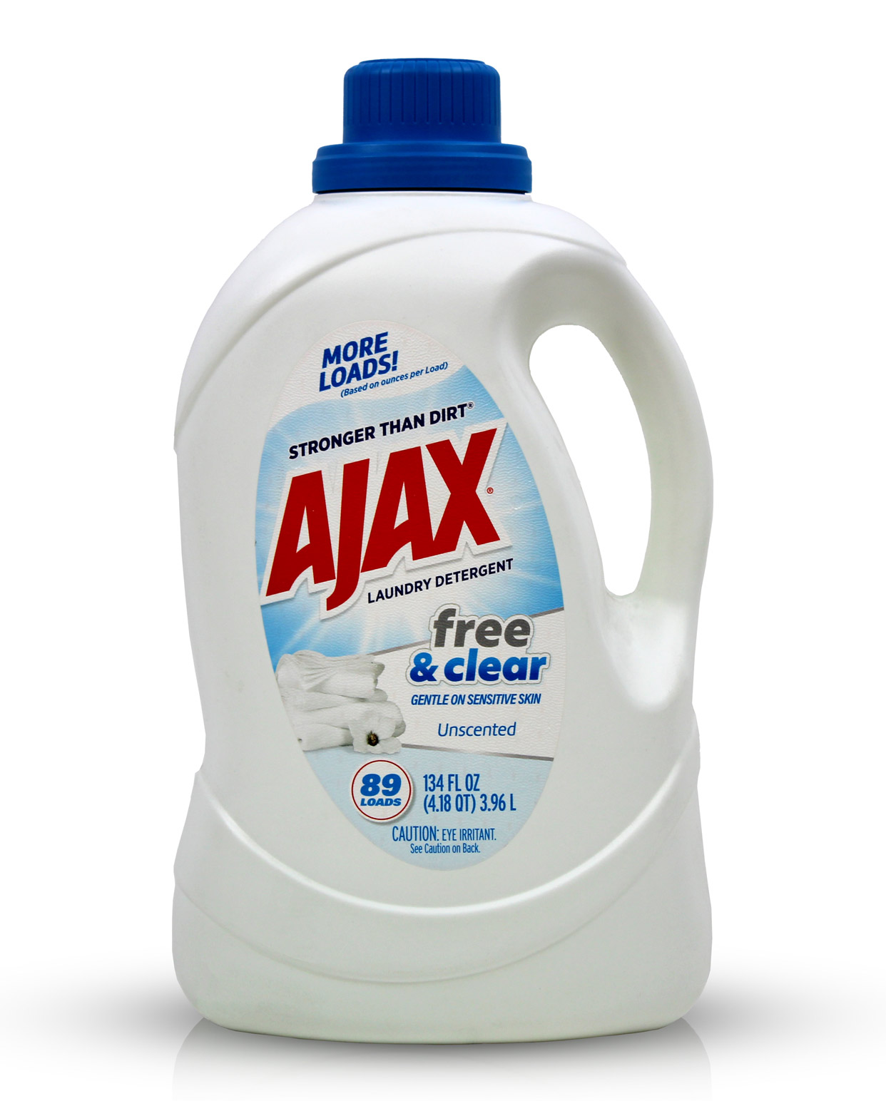 134oz bottle of AJAX Gentle laundry detergent liquid with a clear label.