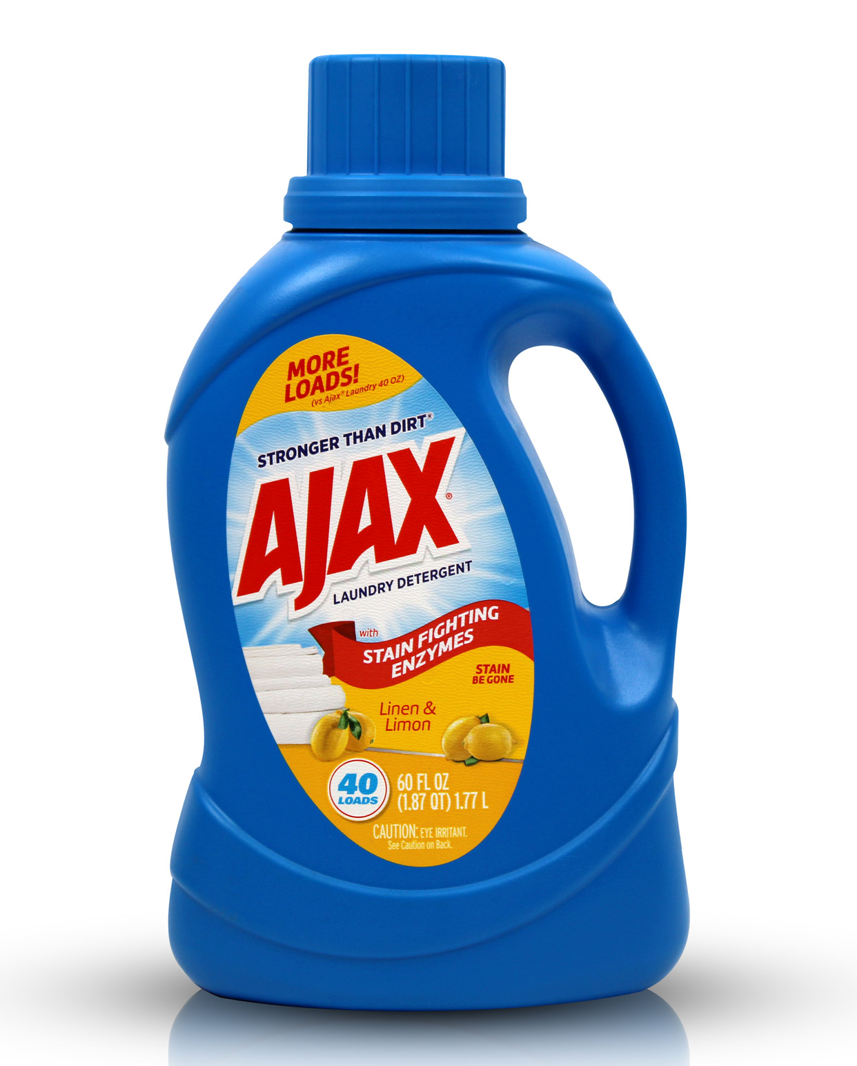 60oz bottle of AJAX Stain Fighting Laundry Detergent with Enzymes with a clear label.
